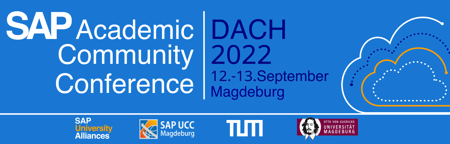 Header, ACC 2022 (DACH) Ankündigung, 12.-13.09.2022 in Magdeburg, ausrichtende Institutionen: SAP University Alliances, SAP UCC Magdeburg, TUM, Otto-von-Guericke Universität Magdeburg